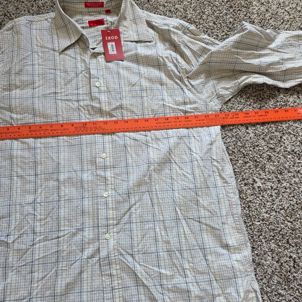 IZOD Luxury Sport Mens Large Plaid Button Down Shirt 80s 2-Ply Cotton Tan NWT - Picture 4 of 6
